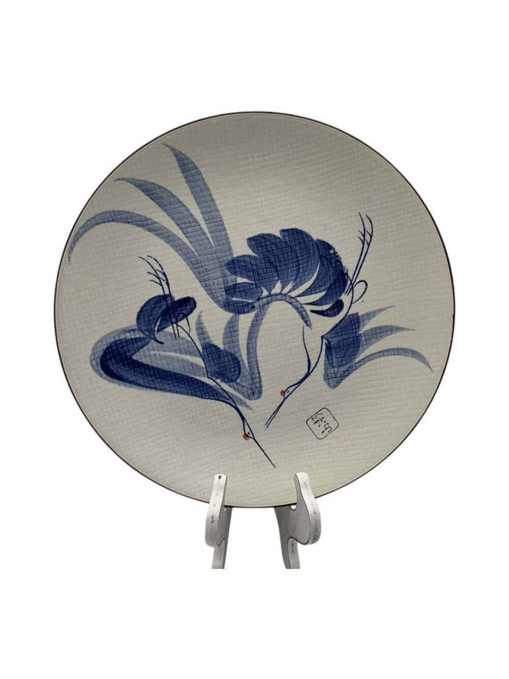 Japanese ONO Porcelain Vintage 12 Inch Plate With Hand Painted Blue Cranes